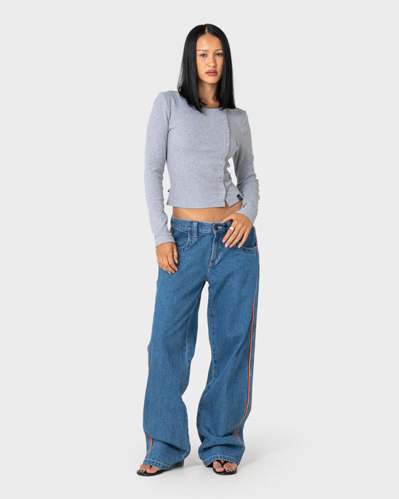 Rusty Flip Mommy Low Rise Wide Leg Denim Jean - Middy Blue / Orange