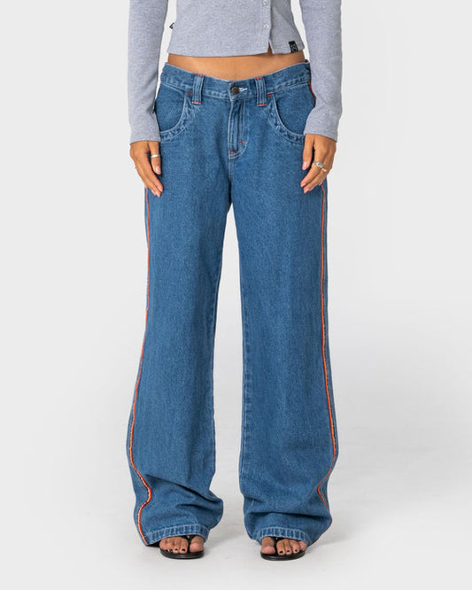 Rusty Flip Mommy Low Rise Wide Leg Denim Jean - Middy Blue / Orange