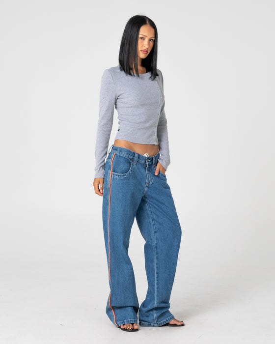Rusty Flip Mommy Low Rise Wide Leg Denim Jean - Middy Blue / Orange