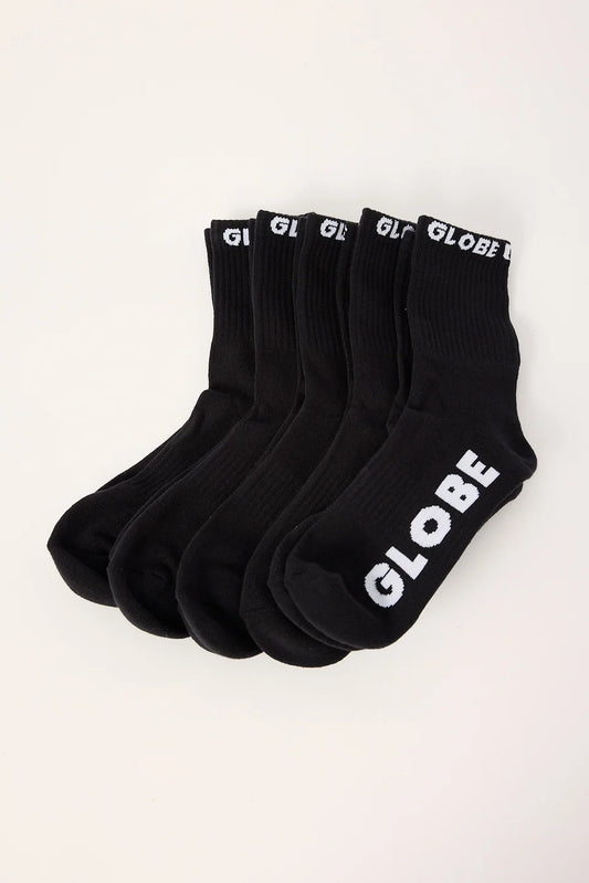 Globe Blackout Quarter Sock (7-11) 5 Pack - Black/Black