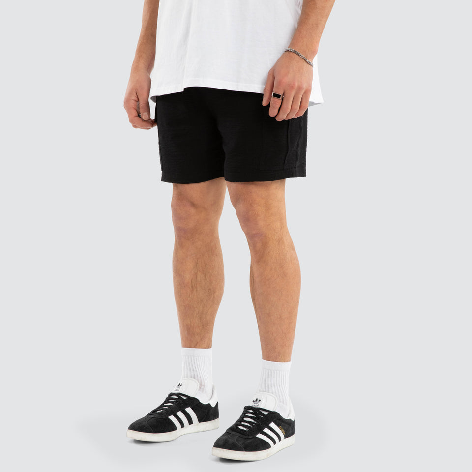 Nomadic Paradise Cabana Cargo Linen Shorts - Black