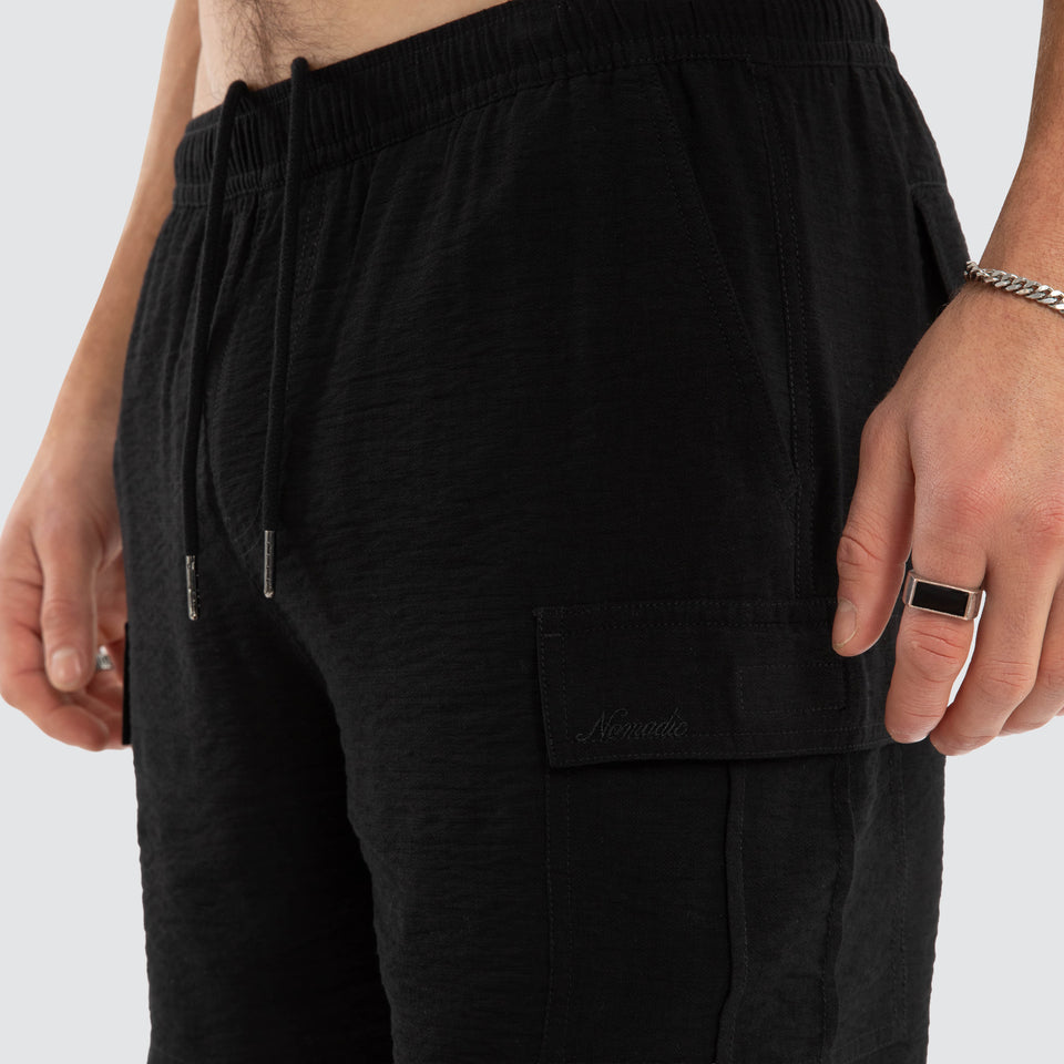 Nomadic Paradise Cabana Cargo Linen Shorts - Black
