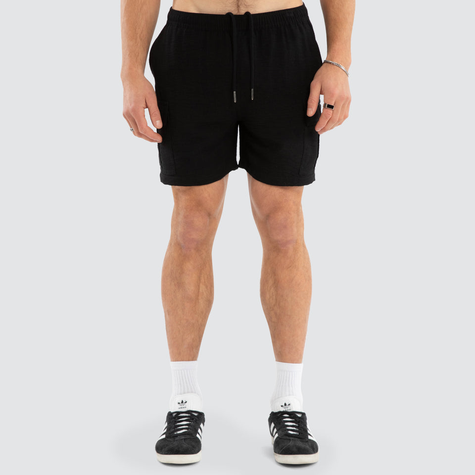 Nomadic Paradise Cabana Cargo Linen Shorts - Black