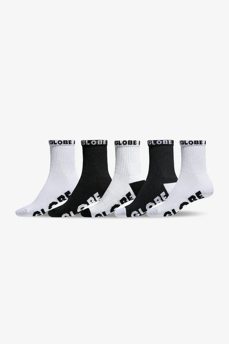 Globe Boys Quarter Sock (2-8) 5 Pack - Black/White - Guys & Girls Surf n Street