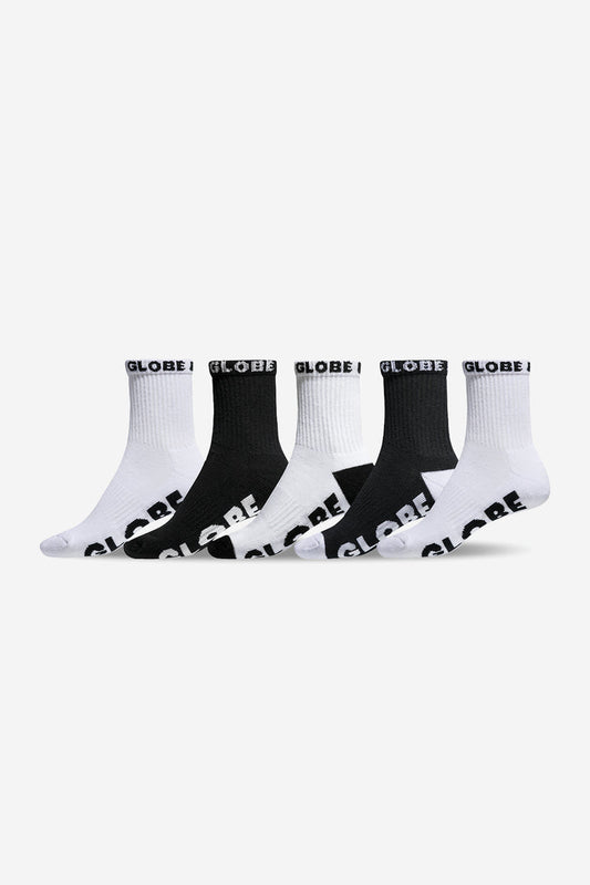 Globe Boys Quarter Sock (2-8) 5 Pack - Black/White