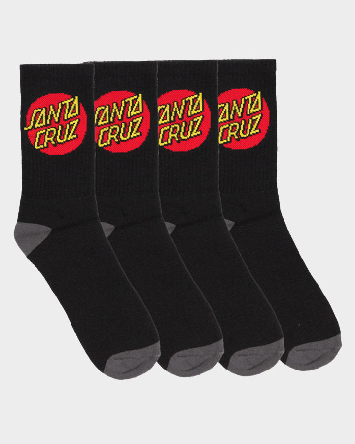 Santa Cruz Classic Dot Crew Sock 4 Pack Youth 2-8 - Black