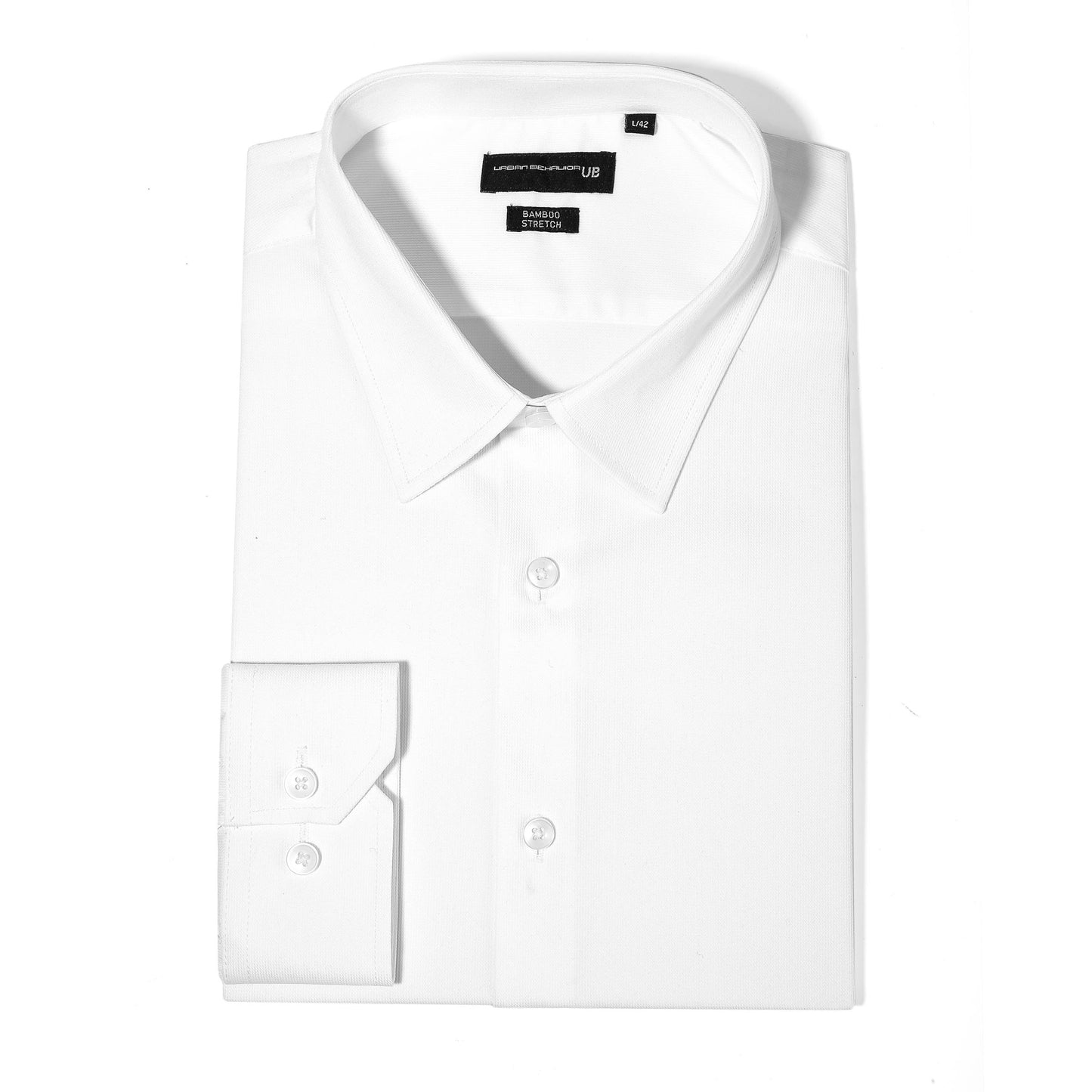 1129 Bamboo Slim Long Sleeve Shirt With Stretch - White