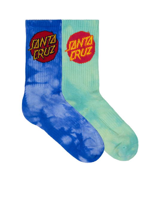 Santa Cruz Cruz Dye Crew Sock 2 Pack - Blue TieDye-Teal TieDye