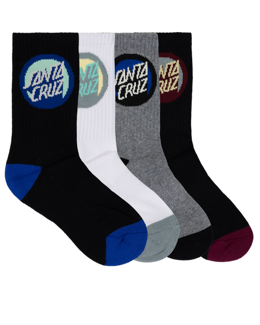 Santa Cruz Bold Shadow Dot Crew Sock 4 Pack - Black White- Grey Marle