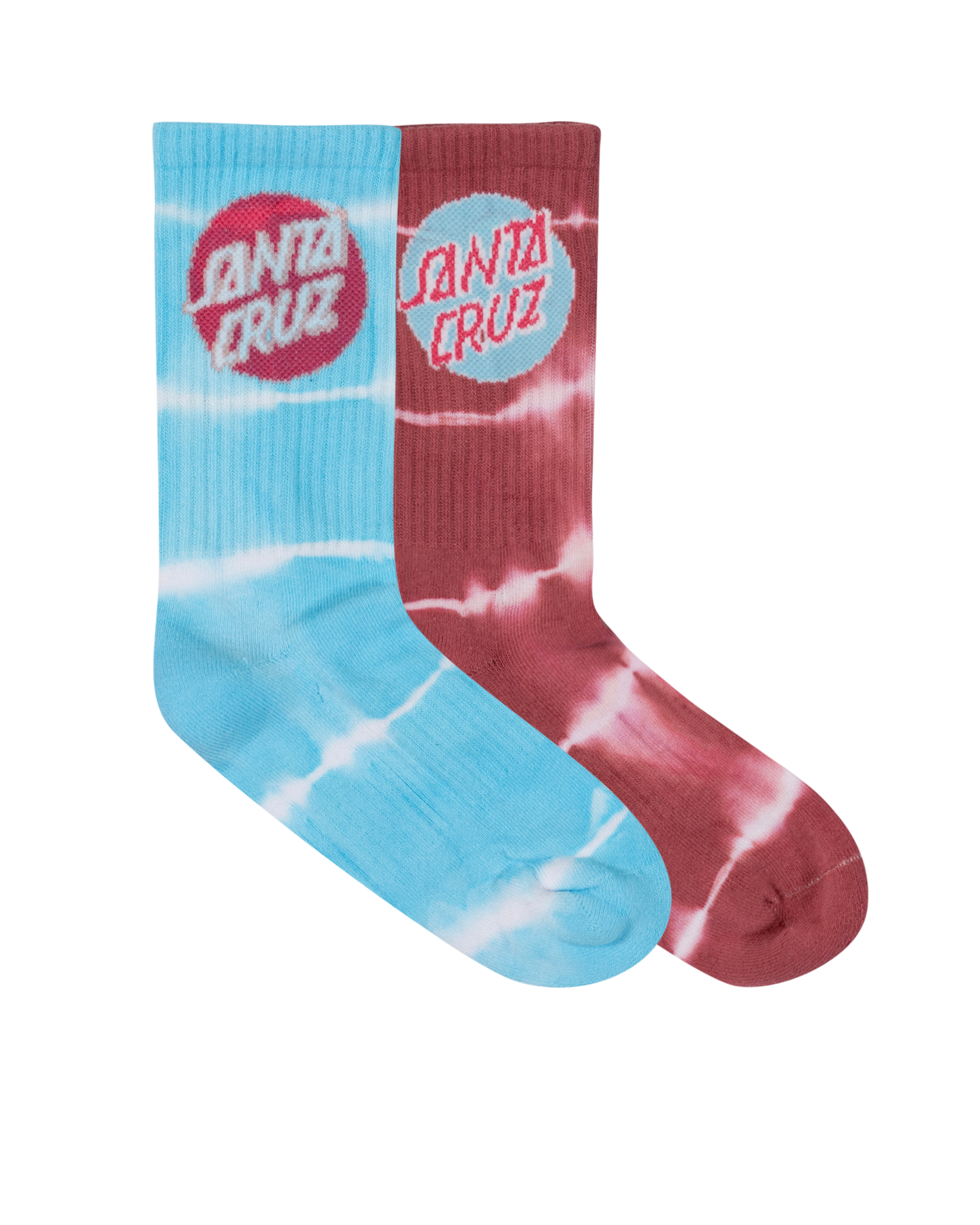 Santa Cruz Other Dot Redux Crew Sock 2 Pack Girls - Aqua Tie Dye/Rose Tie Dye
