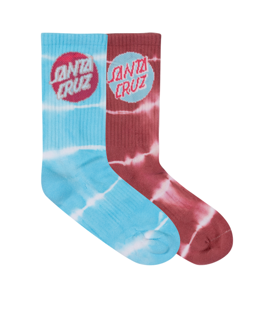 Santa Cruz Other Dot Redux Crew Sock 2 Pack Girls - Aqua Tie Dye/Rose Tie Dye
