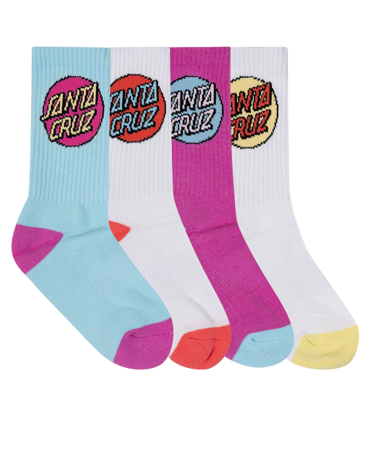 Santa Cruz Other Dot Crew Sock 4 Pack - Aqua-Pink-White