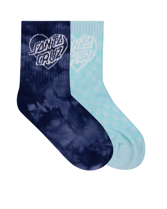 Santa Cruz Heart Dot Hollow Mid Sock 2 Pack - Dark Blue TieDye-Aqua Check