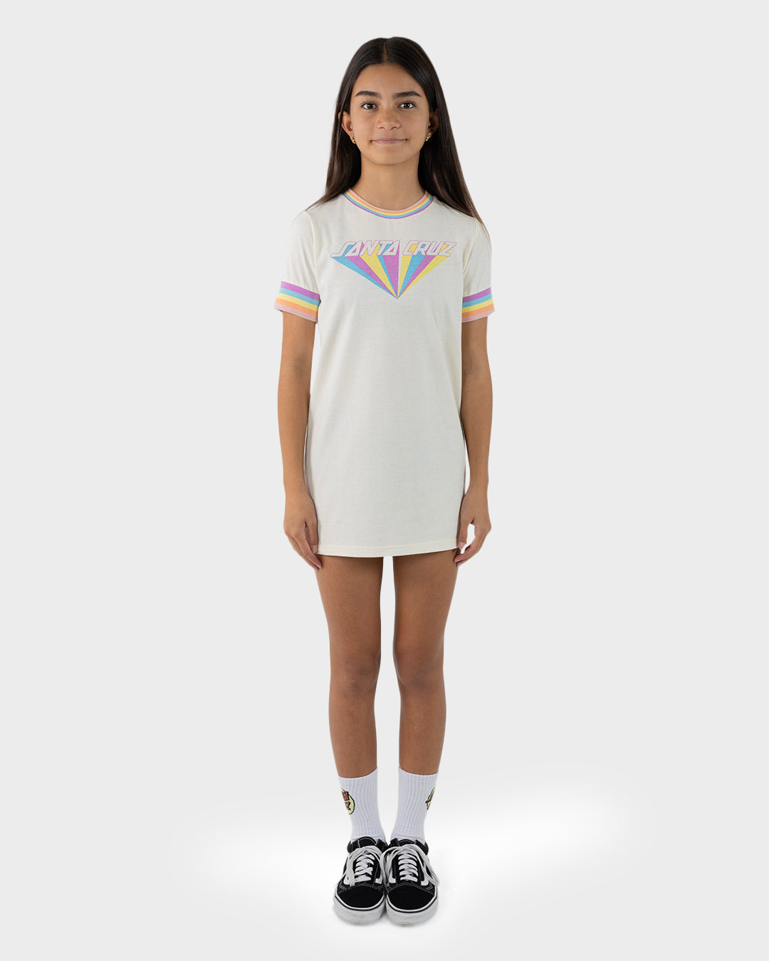 Santa Cruz Delta Strip Front SS Tee Dress - Cream