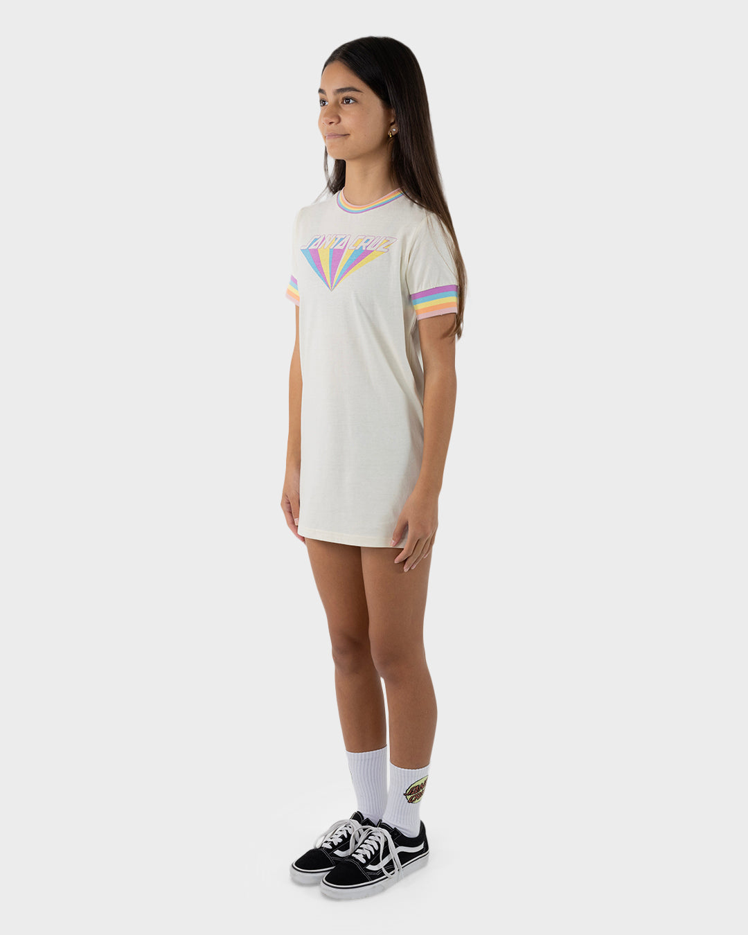 Santa Cruz Delta Strip Front SS Tee Dress - Cream