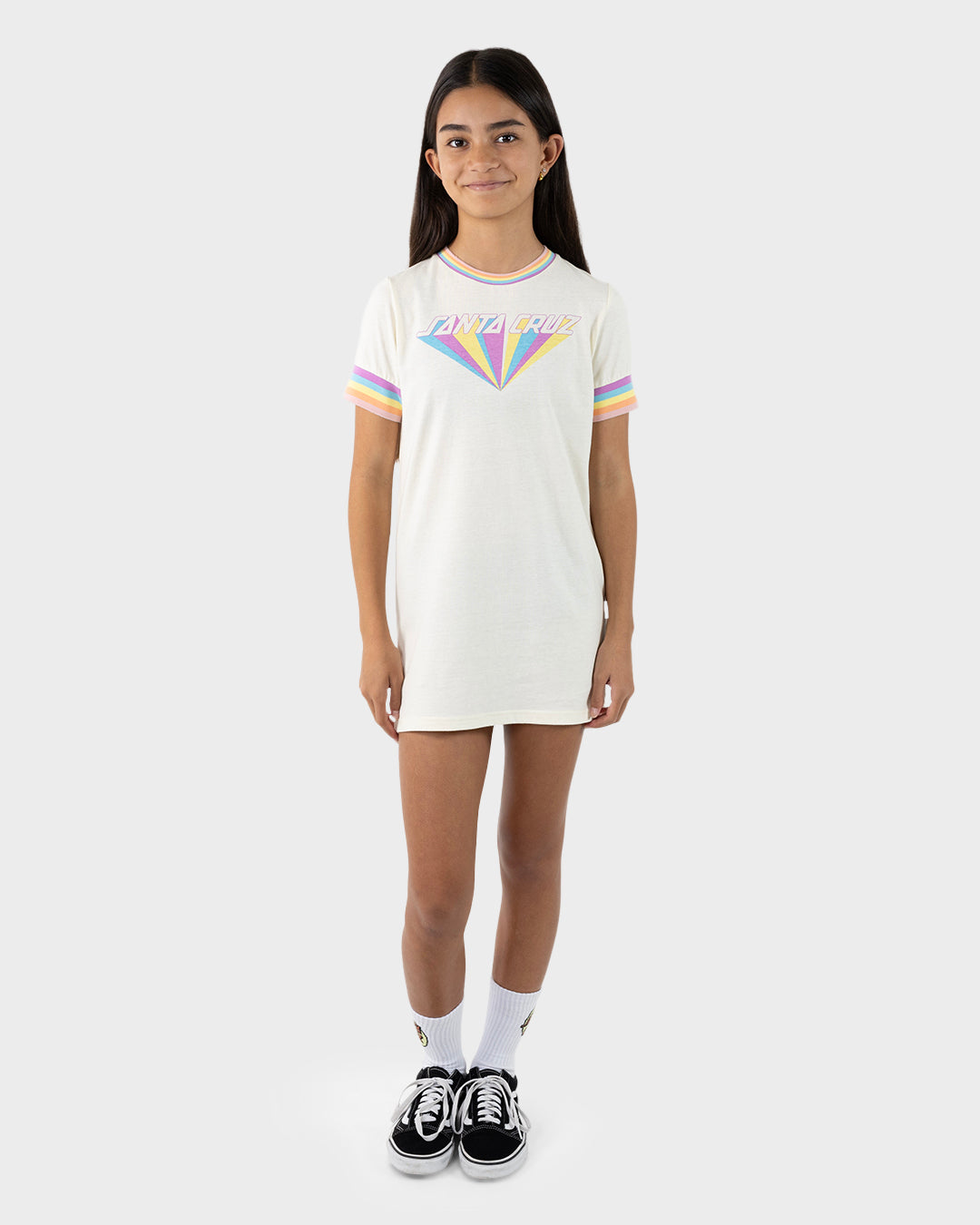 Santa Cruz Delta Strip Front SS Tee Dress - Cream