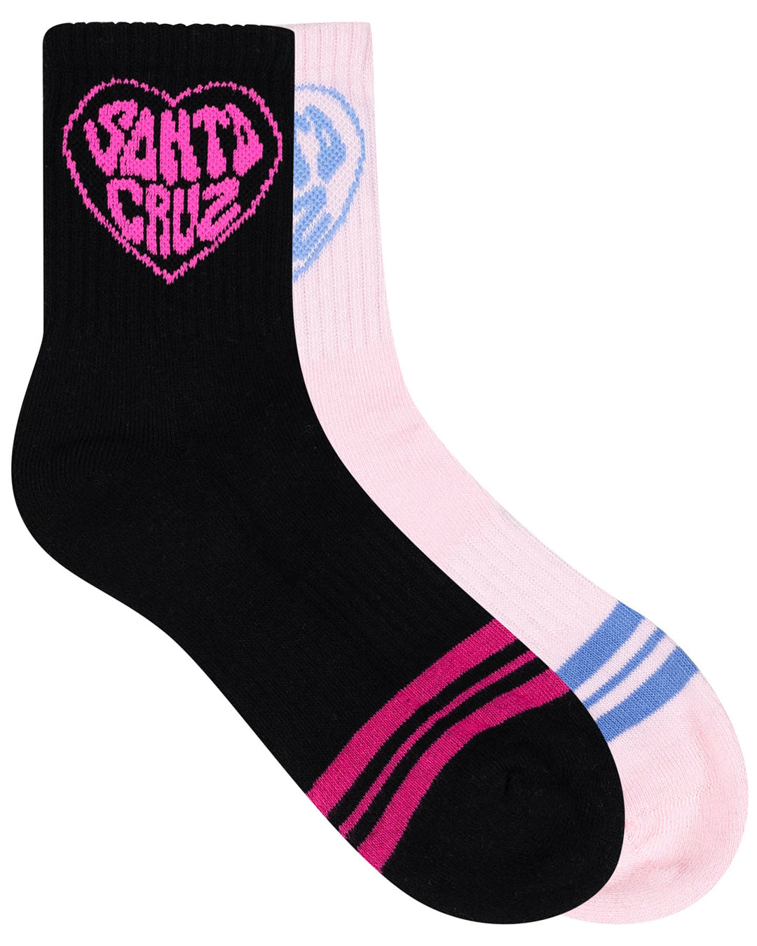 Santa Cruz Balloon Heart Mid Sock - 2 PK Youth 2-8 - Pink/Black