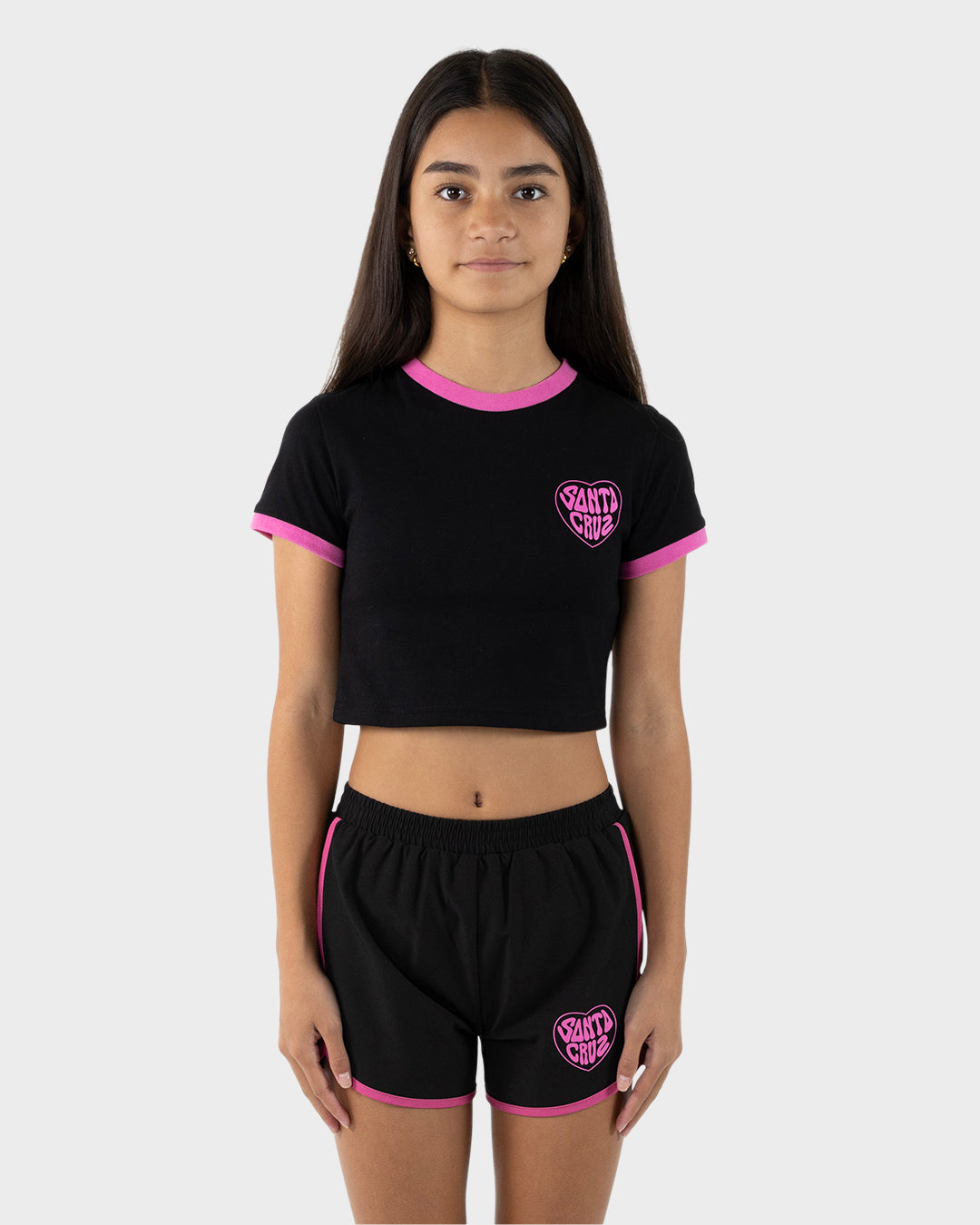 Santa Cruz Balloon Heart Chest  Baby Tee - Black/Pink