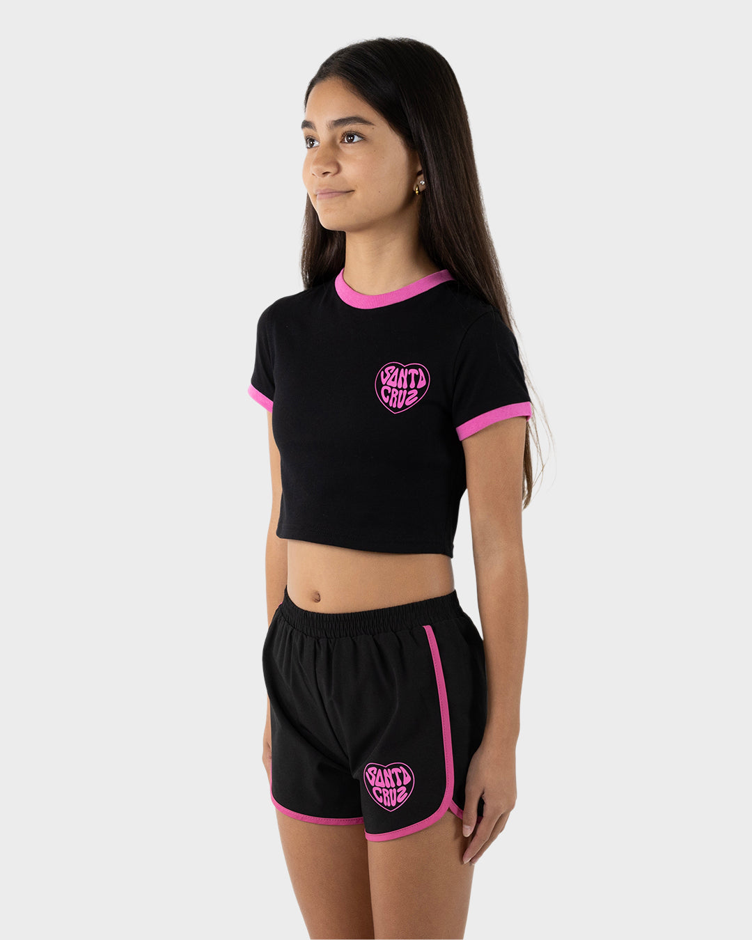 Santa Cruz Balloon Heart Chest  Baby Tee - Black/Pink