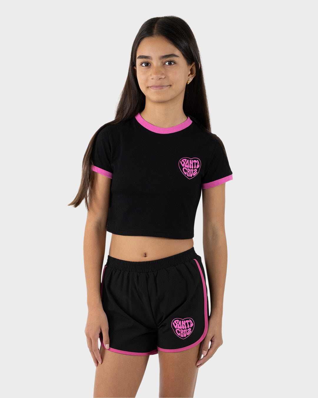 Santa Cruz Balloon Heart Chest  Baby Tee - Black/Pink
