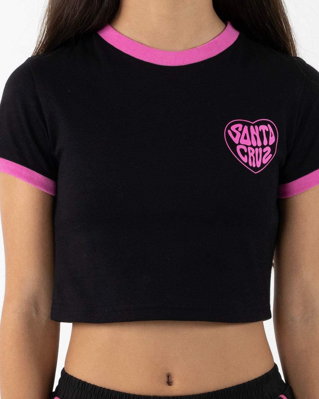 Santa Cruz Balloon Heart Chest  Baby Tee - Black/Pink