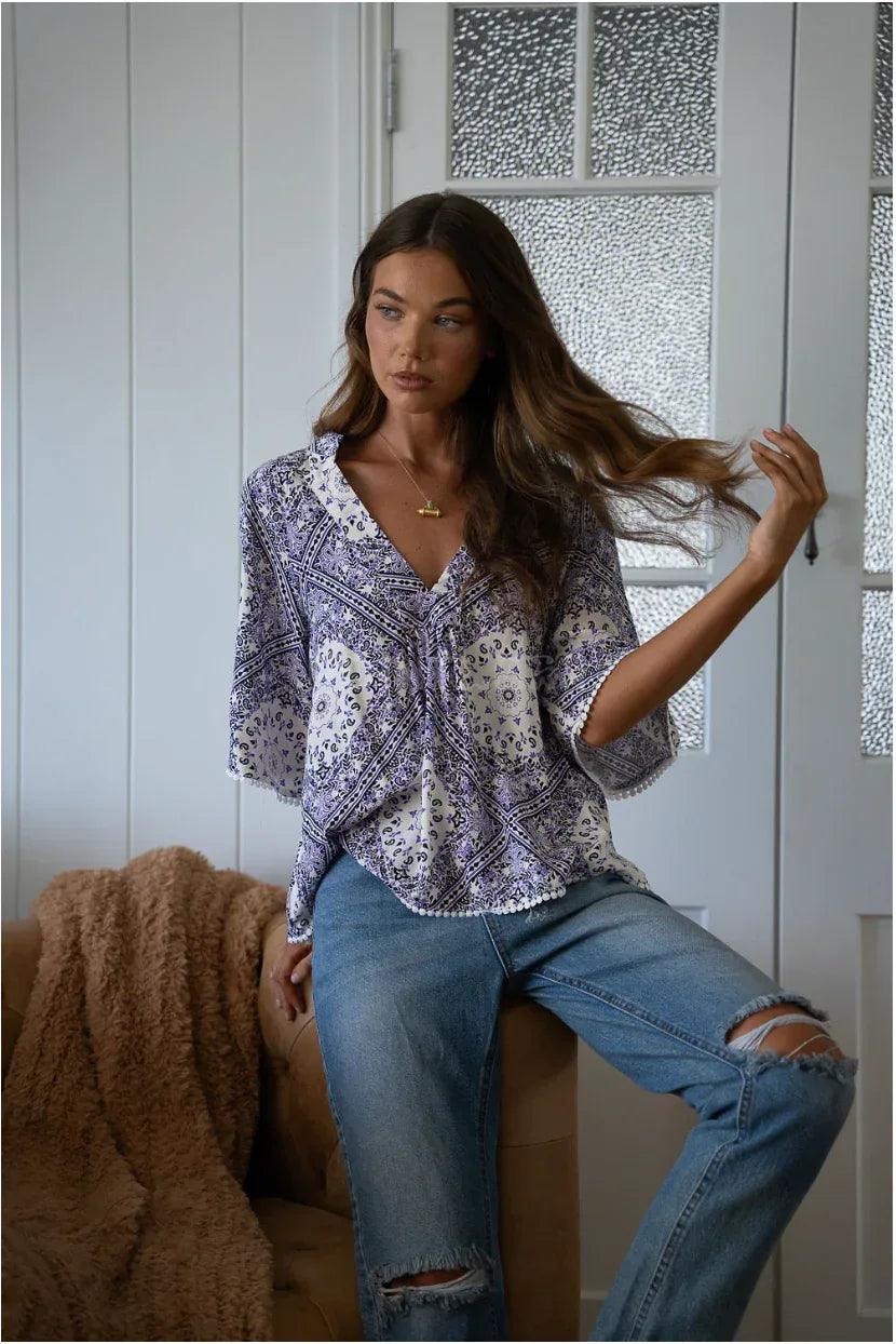 JAASE Gabriella Top - Lilac Lullaby Print - Guys & Girls Surf n Street