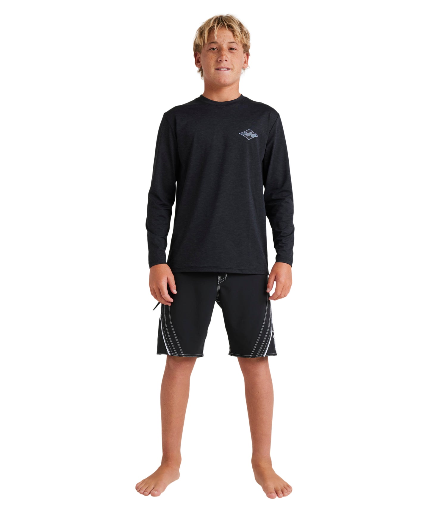 Billabong Boys Diamond Shoreline Lf Ls Rash Vest - Black Heather