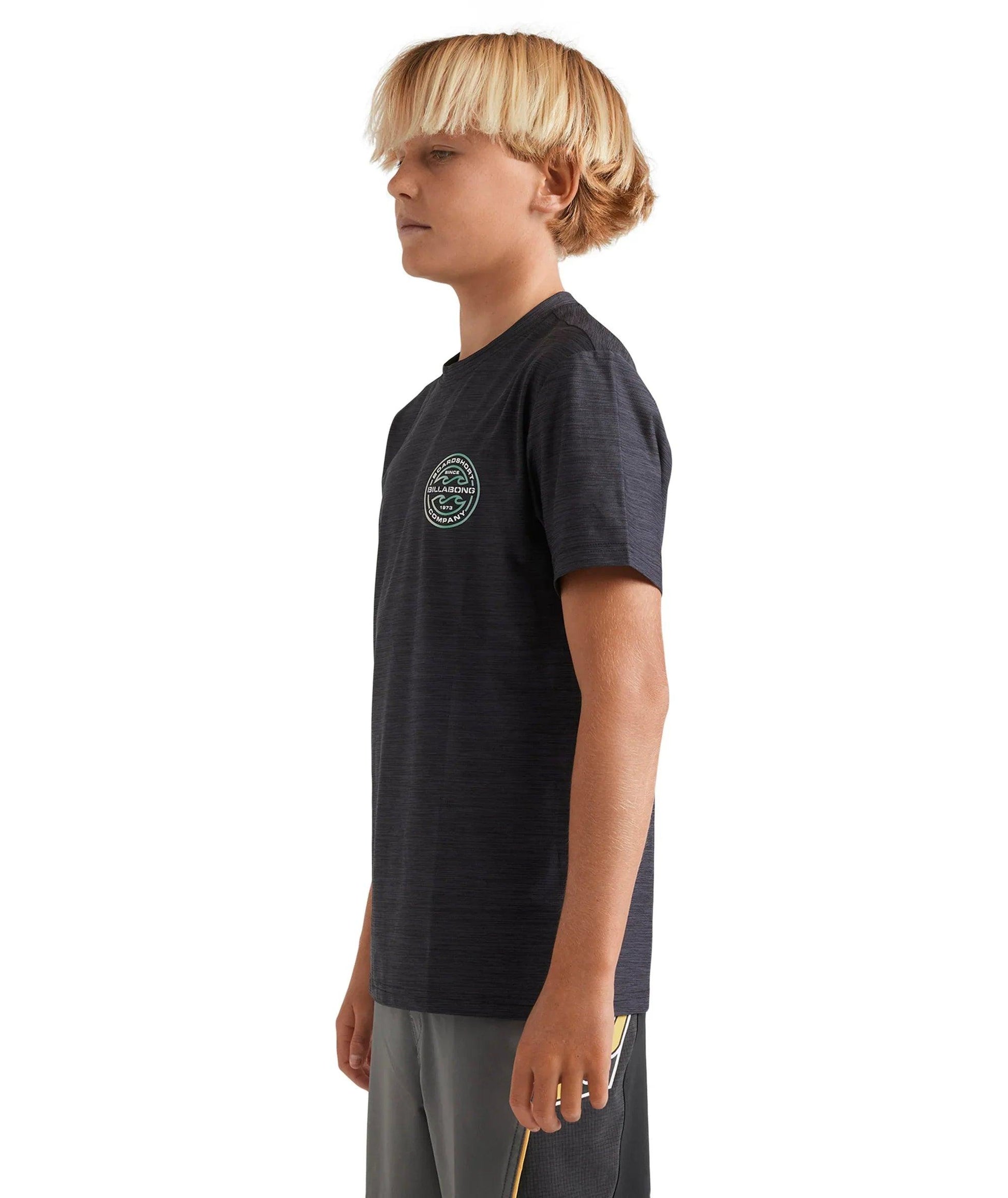 Billabong Groms Rotar Shoreline LF SS Rash Vest - Black Heather - Guys & Girls Surf n Street