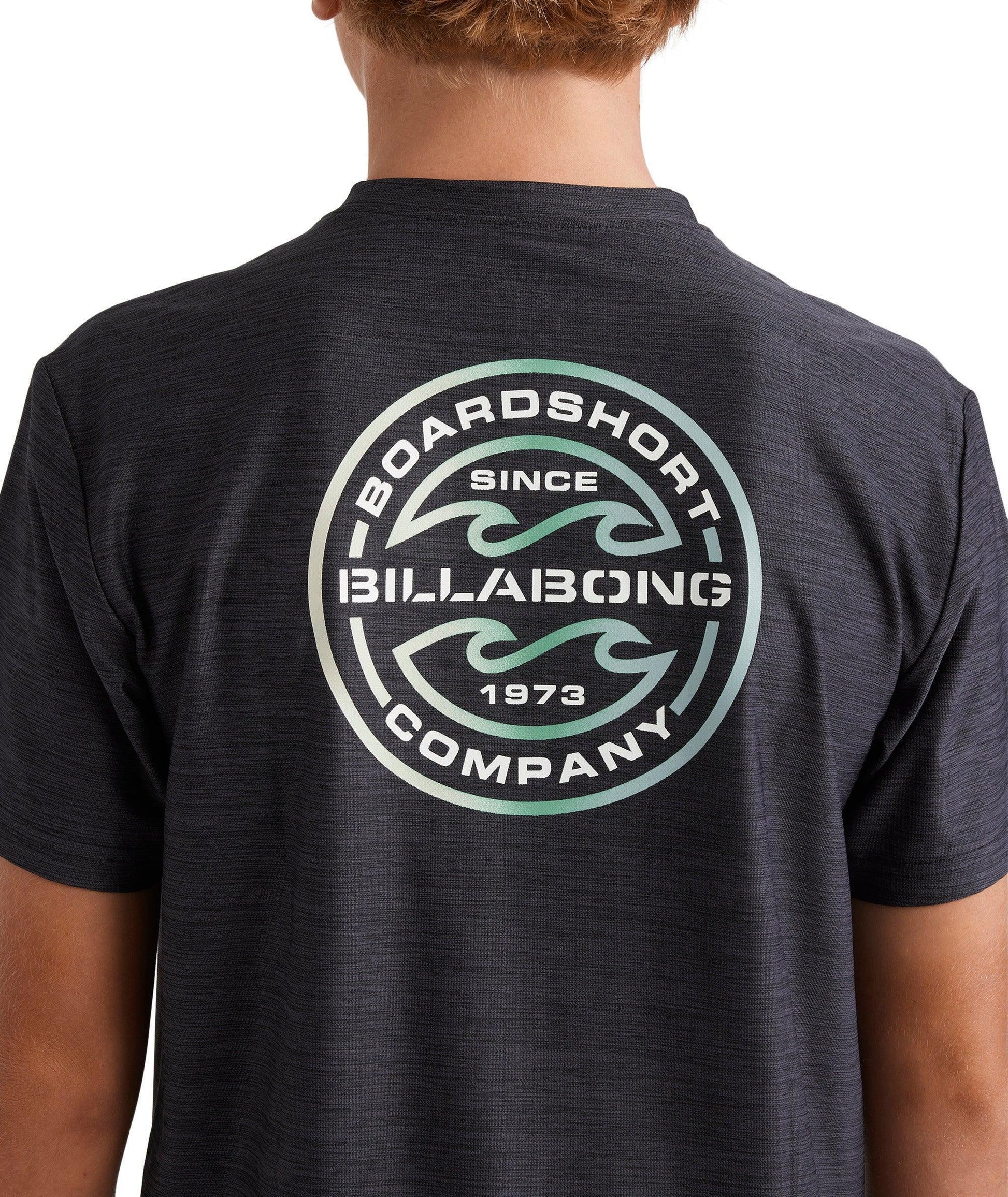 Billabong Groms Rotar Shoreline LF SS Rash Vest - Black Heather - Guys & Girls Surf n Street