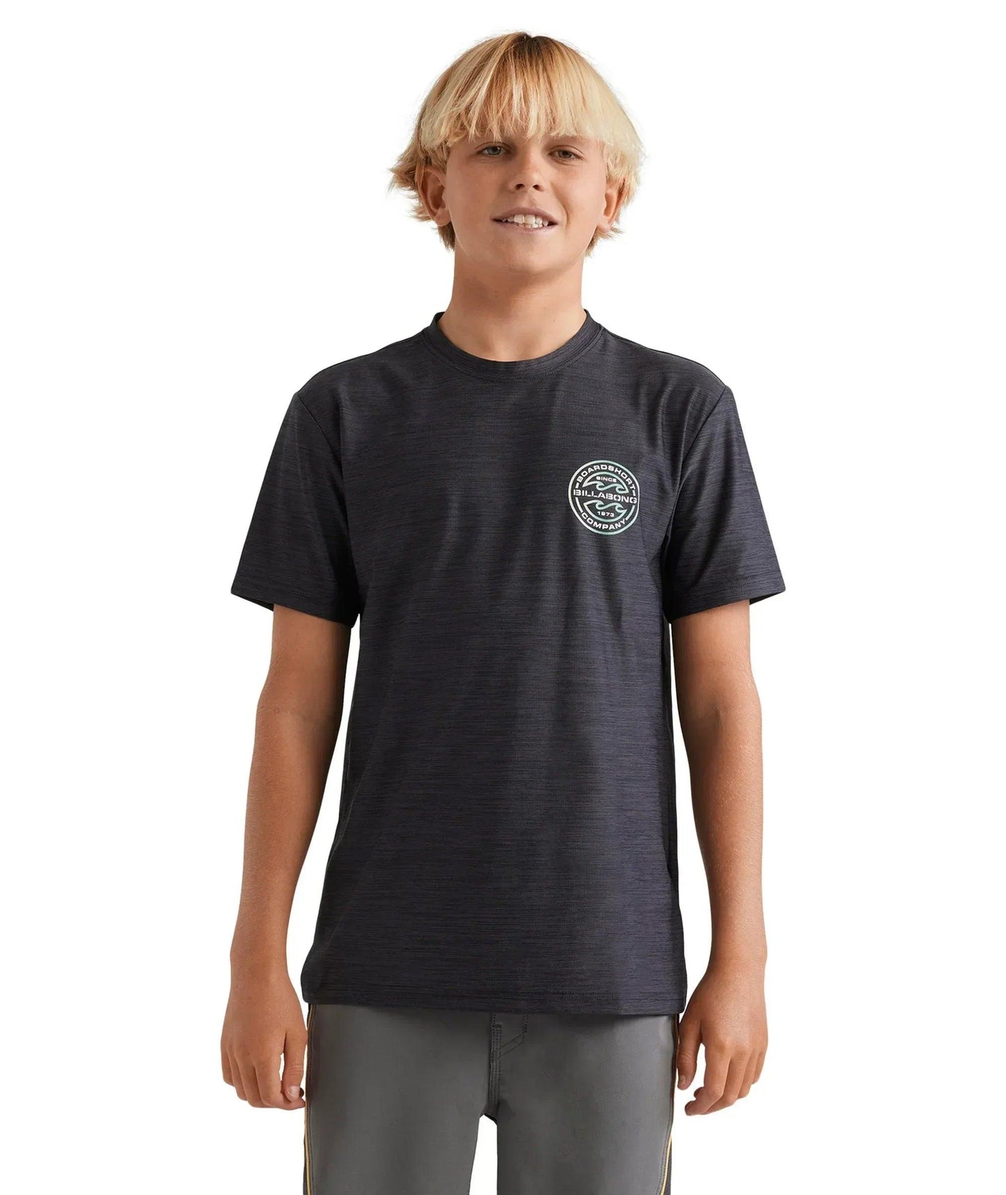 Billabong Groms Rotar Shoreline LF SS Rash Vest - Black Heather - Guys & Girls Surf n Street