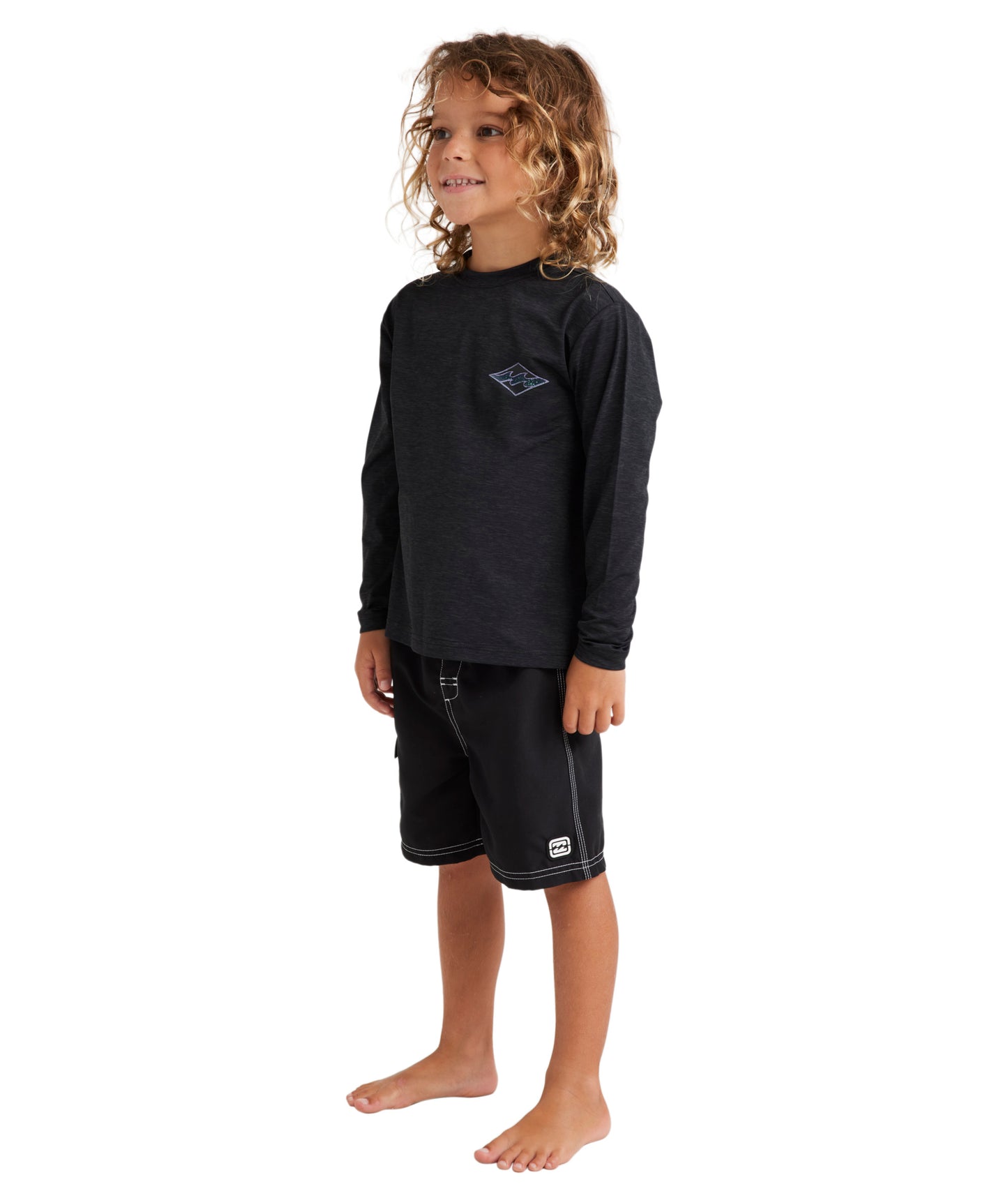 Billabong Groms Diamond Shoreline Lf Ls Rash Vest - Black Heather