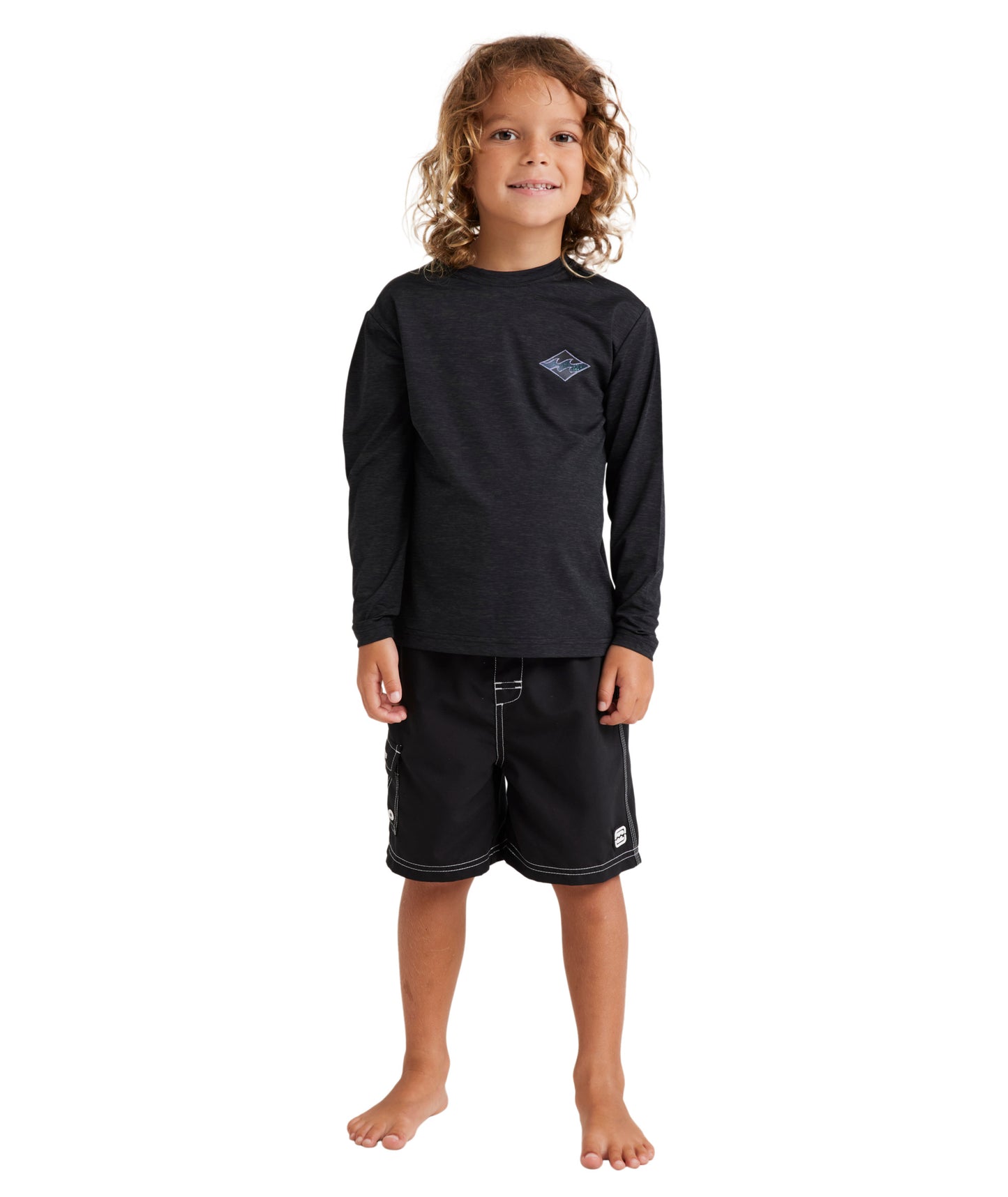 Billabong Groms Diamond Shoreline Lf Ls Rash Vest - Black Heather