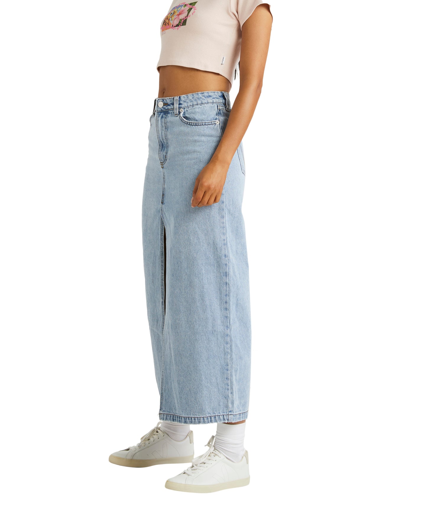 RVCA Denim Midi Skirt - Vintage Blue