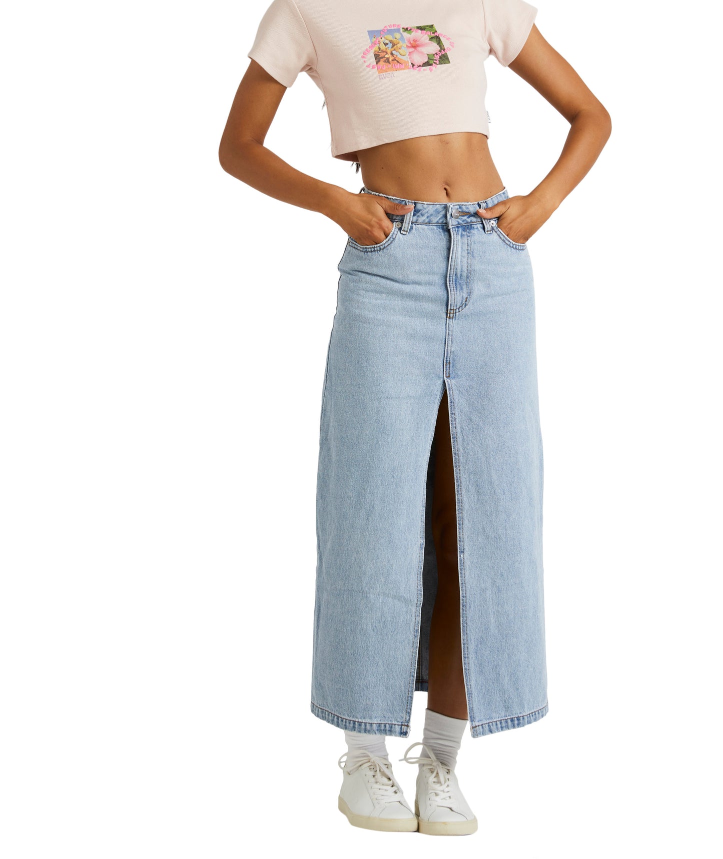 RVCA Denim Midi Skirt - Vintage Blue