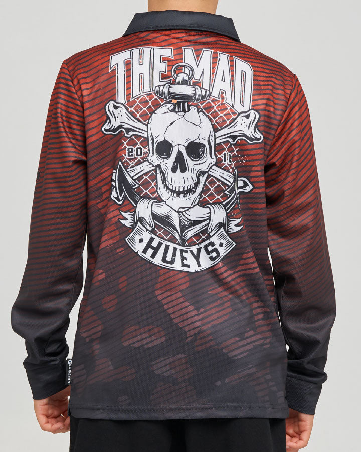 The Mad Hueys Anchor Skull Youth UPF 50+ Fishing Jersey - Red
