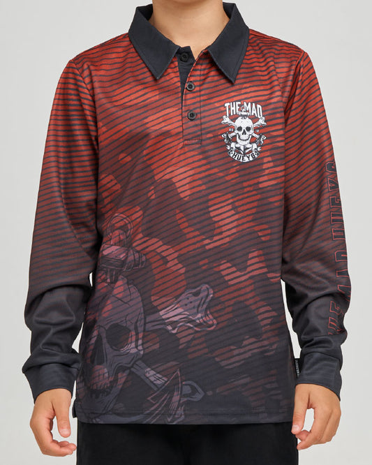 The Mad Hueys Anchor Skull Youth UPF 50+ Fishing Jersey - Red