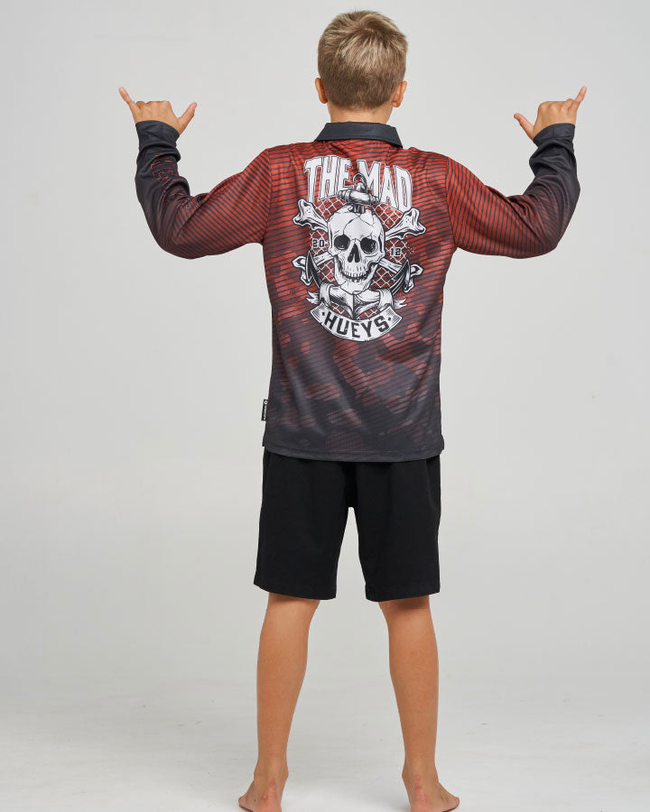The Mad Hueys Anchor Skull Youth UPF 50+ Fishing Jersey - Red