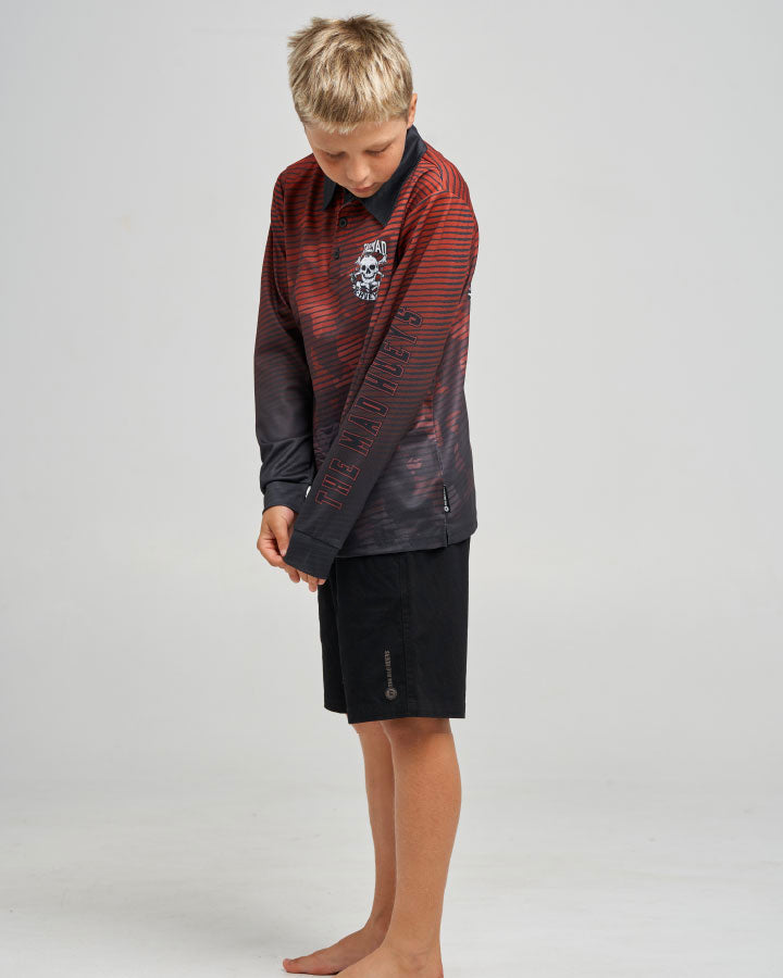 The Mad Hueys Anchor Skull Youth UPF 50+ Fishing Jersey - Red