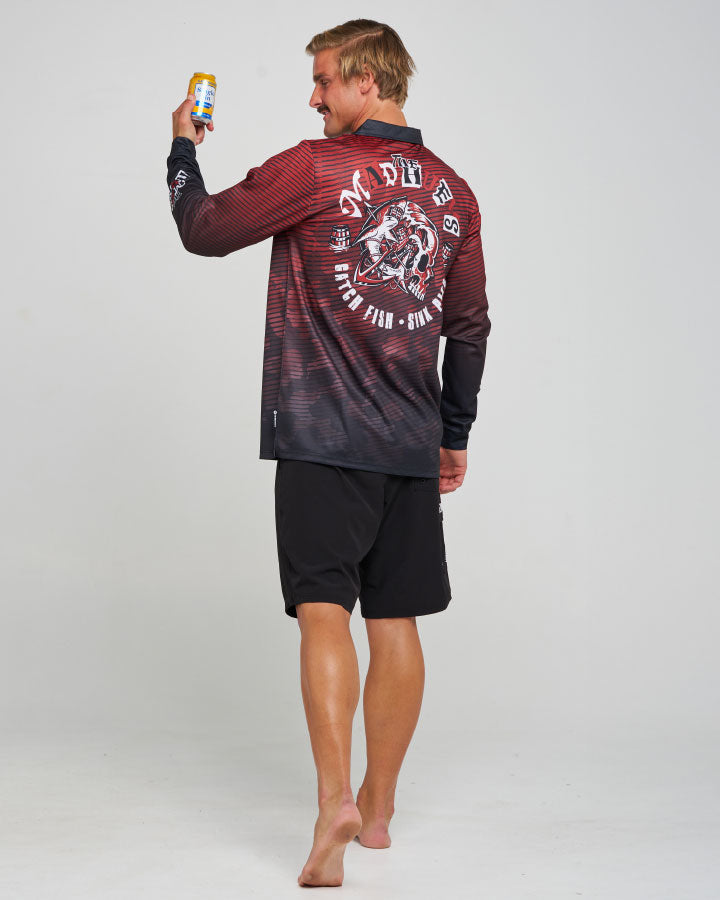 The Mad Hueys Catch Fish UPF 50+ Fishing Jersey - Red