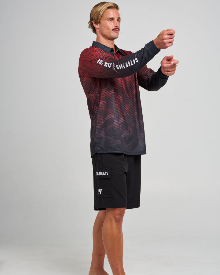The Mad Hueys Catch Fish UPF 50+ Fishing Jersey - Red