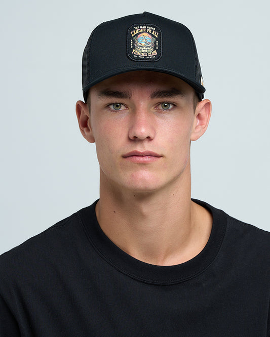 The Mad Hueys Caught Fk All Skull Twill Trucker - Black