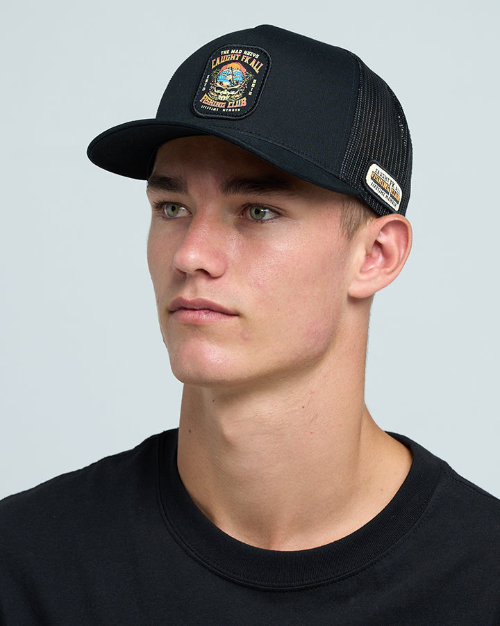 The Mad Hueys Caught Fk All Skull Twill Trucker - Black