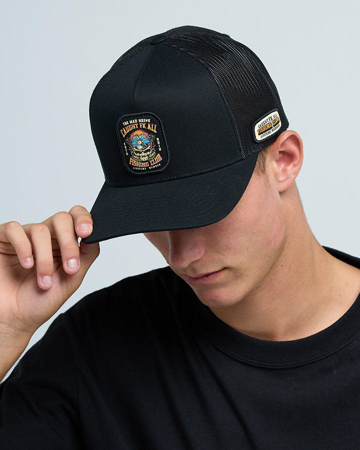 The Mad Hueys Caught Fk All Skull Twill Trucker - Black