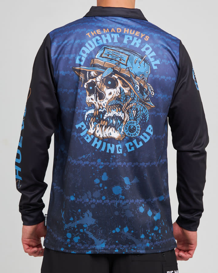 The Mad Hueys Caught FK Skull UPF 50+ Fishing Jersey - Petrol Blue