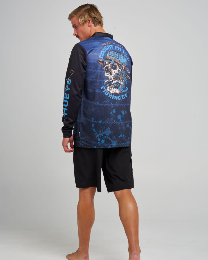 The Mad Hueys Caught FK Skull UPF 50+ Fishing Jersey - Petrol Blue
