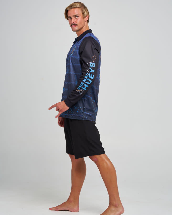 The Mad Hueys Caught FK Skull UPF 50+ Fishing Jersey - Petrol Blue