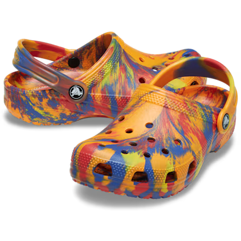 Crocs Kids’ Classic Marbled Clog - Orange Zing / Multi