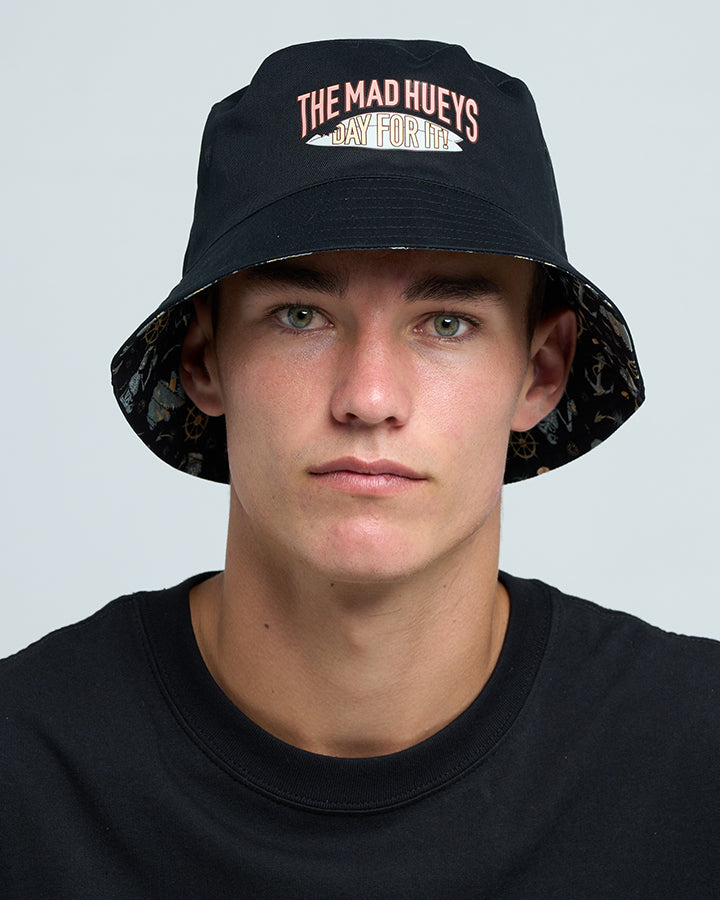 The Mad Hueys Day For It Froggies Reversible Bucket Hat - Vintage Black