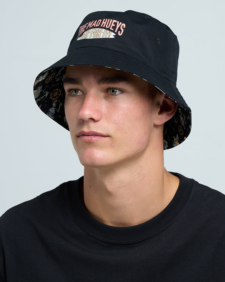 The Mad Hueys Day For It Froggies Reversible Bucket Hat - Vintage Black