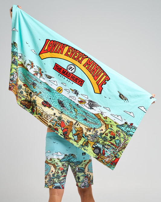 The Mad Hueys  Oz Straya Beach Towel - Aqua